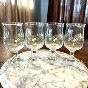 SETof4 VTG Pfaltzgraff Christmas Heirloom Stemmed Water Wine Glass Goblet  5.5"
